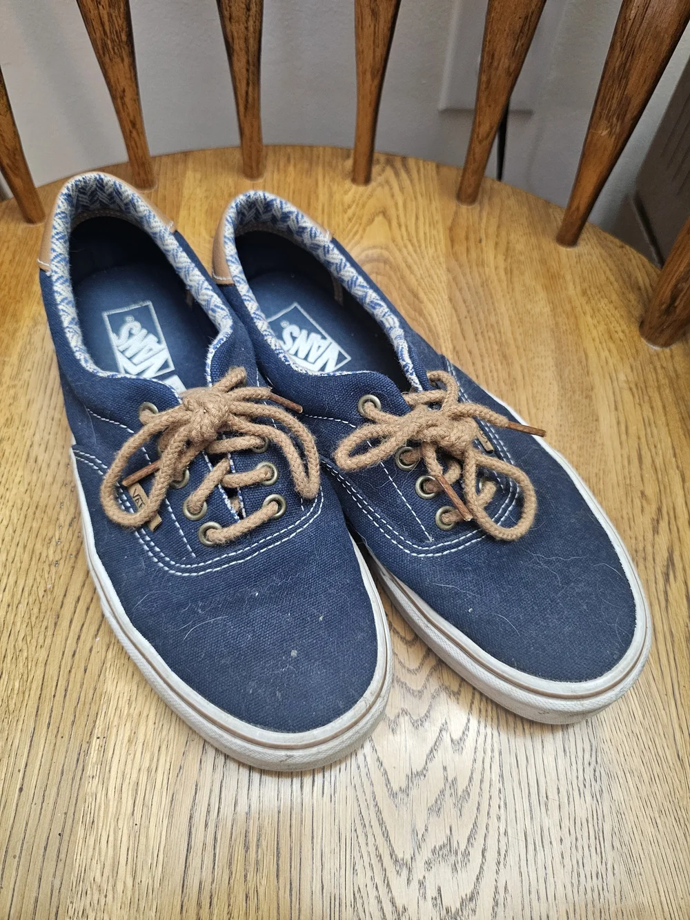 Vans Navy Canvas Low-Top Sneakers with Tan Laces